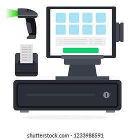 Cash register equipment flat single icon vector isolated on white