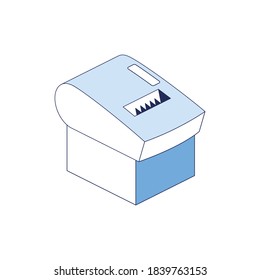 Cash register equipment. Vector 3d line isometric, color web icons set, new flat style. Creative illustration, idea for infographics.