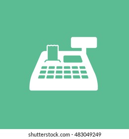 Cash Register Flat Icon On Green Background