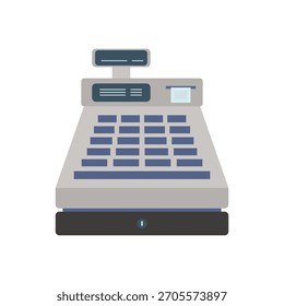 Ilustración plana de la caja registradora que simboliza el comercio minorista, las ventas y el comercio. Diseño de Vector moderno. Formas simples adecuadas para los íconos de la tienda.