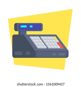 Cash register in flat style. Illustration with a cashier for a store icon on white background for motion design, UI, computer game, animation and clothing design. View 3/4.