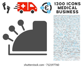 Cash Register gray vector icon with 1300 doctor business symbols. Clipart style is flat bicolor light blue and gray pictograms.