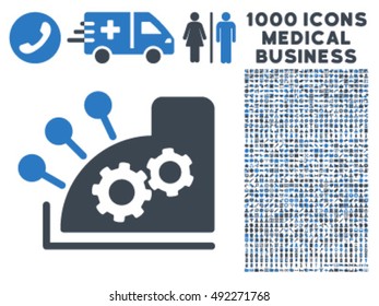 Cash Register icon with 1000 medical business smooth blue vector design elements. Set style is flat bicolor symbols, white background.