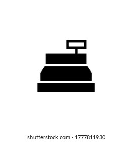 Cash register icon in black flat glyph, filled style isolated on white background
