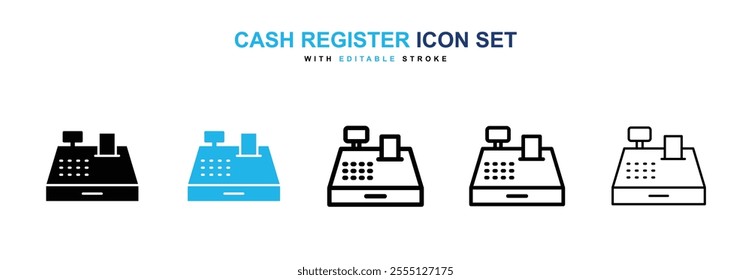 Cash register icon collection in black and blue colors