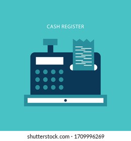 Diseño plano de icono de Cash Register en color azul