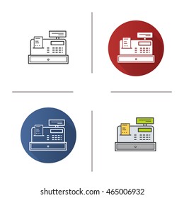 Cash register icon. Flat design, linear and color styles. Isolated vector illustrations
