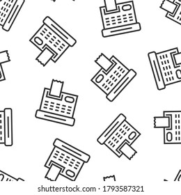 Cash register icon in flat style. Check machine vector illustration on white isolated background. Payment seamless pattern business concept.