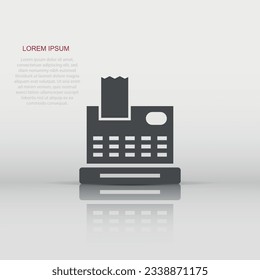 Cash register icon in flat style. Check machine vector illustration on white isolated background. Payment business concept.