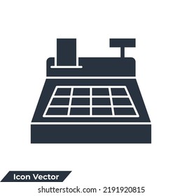 Symbol für das Bargeld-Symbol, Vektorgrafik. Symbol-Vorlage für Kassenautomaten für die Sammlung von Grafiken und Webdesign