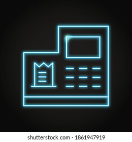 Cash register icon in neon line style. Cashbox symbol. Vector illustration.