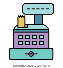 Cash register icon. Outline cash register vector icon color flat isolated on white