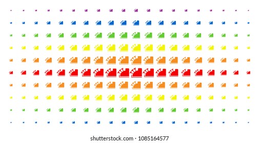 Cash register icon rainbow colored halftone pattern. Vector cash register symbols are organized into halftone array with vertical spectral gradient. Constructed for backgrounds, covers,