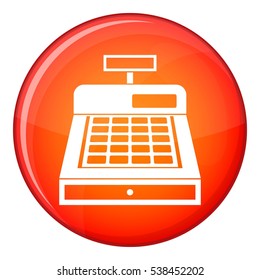 Cash register icon in red circle isolated on white background vector illustration