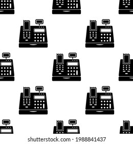 Cash Register Icon Seamless Pattern, Point Of Sale Electronic Device For Registering And Calculating Transactions Vector Art Illustration