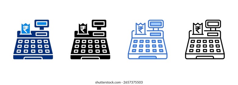 Cash Register Icon Set With Different Currencies