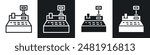 Cash register icon set. register cash machine vector symbol. supermarke or retail store checkout counter cash register machine symbol in black filled and outlined style.