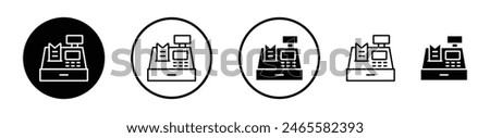 Cash Register Icon Set. Register Machine and Retail Checkout Counter Symbol.