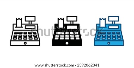 Cash register icon in thin line and flat style. Cashier icon symbol. Vector illustration	
