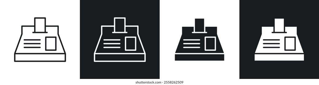 Cash register icon vector collection in black and white.