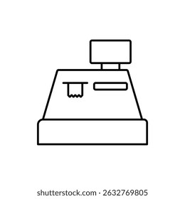 Icono de caja registradora, línea de Vector aislada sobre fondo blanco. Diseño moderno y de moda
