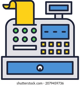 Cash register icon vector money counter and check machine for retail shop. Commercial equipment and customer service