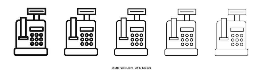 Signo de ilustración de conjunto de contorno de Vector de icono de caja registradora