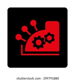 Cash register icon. Vector style is intensive red and black colors, flat rounded square button on a white background.
