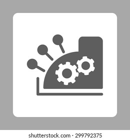 Cash register icon. Vector style is dark gray and white colors, flat rounded square button on a silver background.