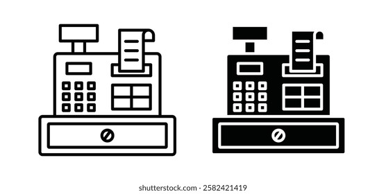 Cash register icons pack vectors in black flat and strokes