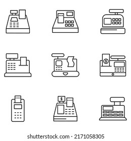 íconos del registro de efectivo configurados . símbolo del paquete de caja de caja elementos vectores para web infográfica