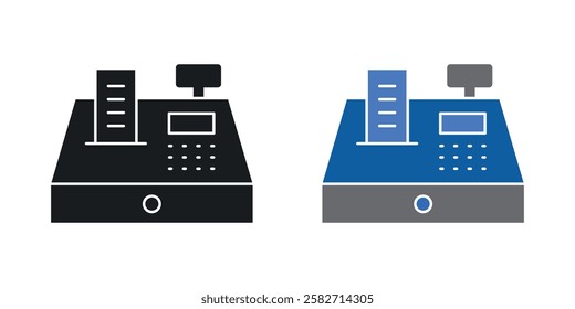 Cash register icons set vectors black and colored style