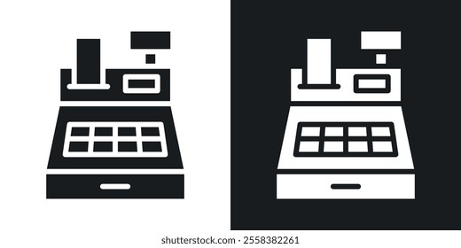 Cash register icons in solid black and white colors