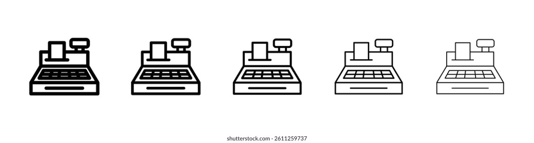 Cash register icons vector set in different stroke line style