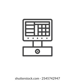 Ícone de linha da Caixa Registradora. sinal de estilo linear para conceito móvel e web design. Ícone de vetor de contorno da máquina de caixa registradora. Finalização da compra, símbolo do contador de pagamento, ilustração do logotipo. Gráficos vetoriais