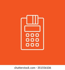 Cash register line icon for web, mobile and infographics. Vector white icon isolated on red background.