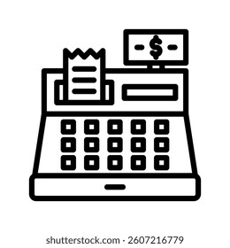 Cash Register Line Vector Illustration On White Background.