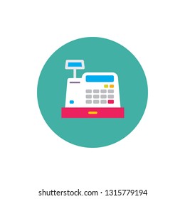 Cash register machine - concept colored icon in flat graphic design style. Sign for website, mobile application, presentation, infographic. Cashbox symbol. Vector illustration. 