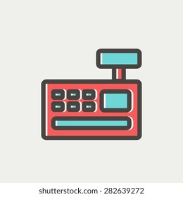 Cash-Register-Maschine Icon dünne Linie für Web und mobile, moderne minimalistische flache Design. Vektorsymbol mit dunkelgrauem Umriss und Offset-Farbe auf hellgrauem Hintergrund.