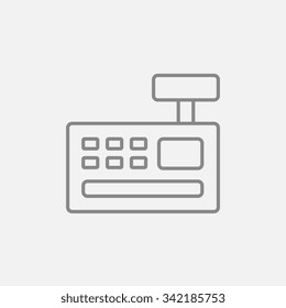 Icono de línea de la máquina de registro de efectivo para web, móviles e infografías. Icono vector de gris oscuro aislado en fondo gris claro.