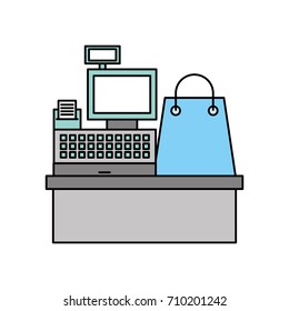 cash register machine receipts printer and gift bag shopping