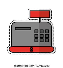 cash register machine sticker over white background. vector illustration