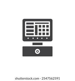 Icono de Vector de la máquina registradora de efectivo. cartel plano lleno para concepto móvil y Diseño web. Icono de glifo de caja registradora. Completar compra, símbolo de contador de pago, ilustración de logotipo. Gráficos de Vector