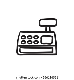 Cash register machine vector sketch icon isolated on background. Hand drawn Cash register machine icon. Cash register machine sketch icon for infographic, website or app.