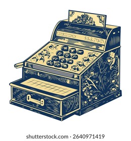 Cash register machine, vintage icon