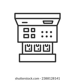 Cash register with money, linear icon. Line with editable stroke