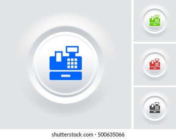 Cash Register on White Bevel Round Button