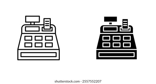 Cash register outlined and solid icon vector collection.