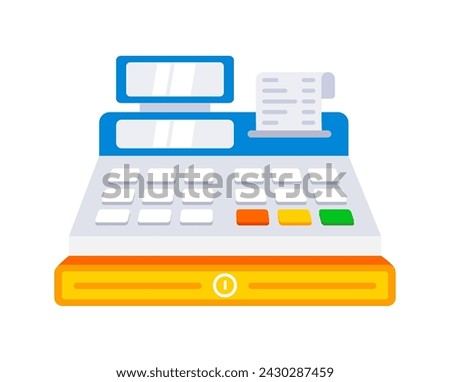 Cash register with a paper check. Cash machine for cashier the shopping area. Electronic payment. Vector illustration