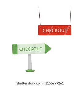 Cash register pointers with text "checkout". Vector isolated illustration in cartoon style